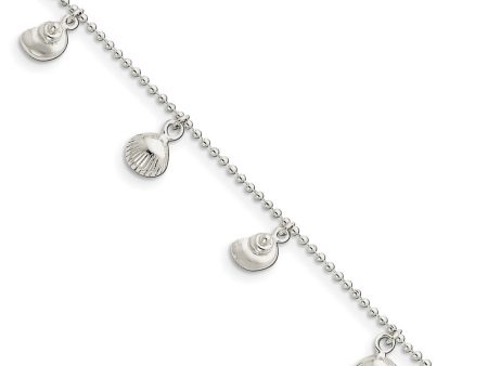 Sterling Silver 1.5mm Bead Chain And Sea Shell Charm Anklet, 9-10 Inch Sale