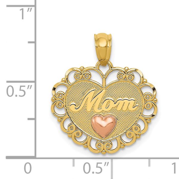 14k Two Tone Gold Mom Scroll Heart Pendant, 18mm on Sale