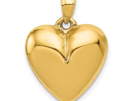 14k Yellow Gold Puffed Heart Tapered Bail Pendant, 15mm Online now