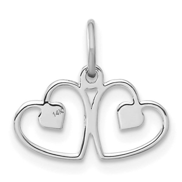 14k White Gold Satin Double Heart Charm Discount