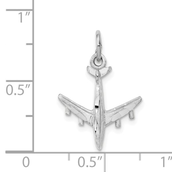 14k White Gold Satin and Diamond Cut 3D Airplane Charm on Sale