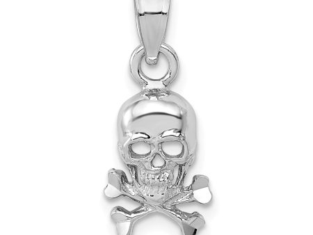 14k White Gold Small Skull and Cross Bones Pendant, 8 x 19mm Cheap