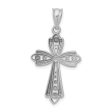 14k White Gold Diamond-Cut Fancy 2D Cross Pendant, 17 x 32mm Hot on Sale