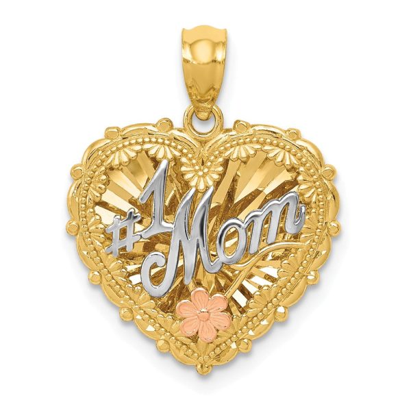 14k Tri Color Gold #1 Mom Reversible Heart Pendant, 18mm Online now