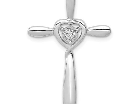 14k White Gold 0.05 Ct Diamond Heart Cross Slide Pendant, 19 x 29mm For Discount