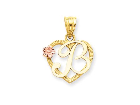 14k Two Tone Gold Grace Collection 15mm Heart Initial B Pendant Cheap