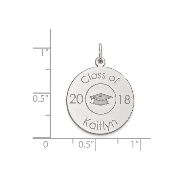 14k White Gold Engravable 2018 Graduation Charm or Pendant, 19mm For Discount