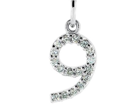 .08 Cttw Diamond & 14k White Gold Mini Number 9 Charm or Pendant Online now