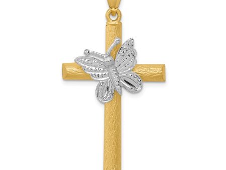 14k Two Tone Gold Butterfly Cross Pendant, 22 x 43mm Sale