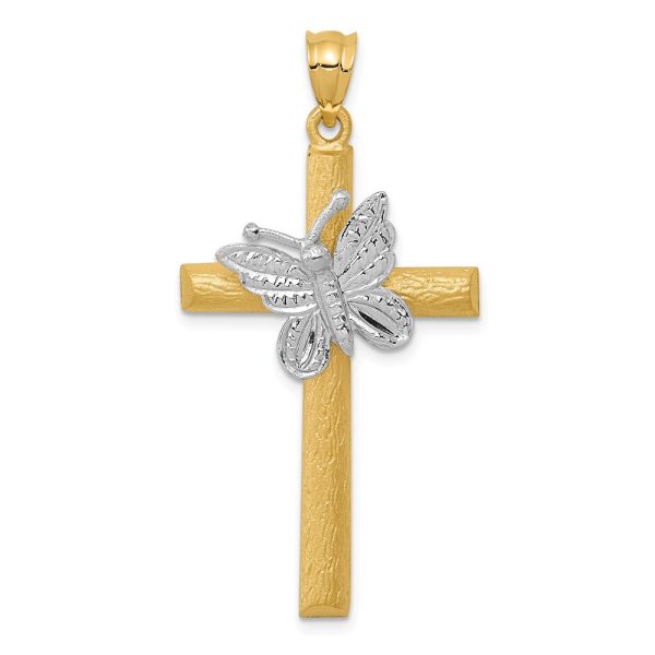 14k Two Tone Gold Butterfly Cross Pendant, 22 x 43mm Sale