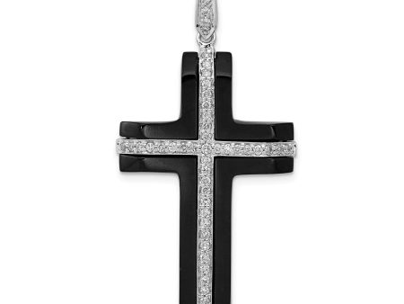 14k White Gold 1 4 Ctw Diamond & Onyx Cross Pendant, 20 x 40mm Online Sale