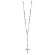 14k White Gold 3mm Beaded Rosary Necklace with Crucifix, 24 Inch For Cheap