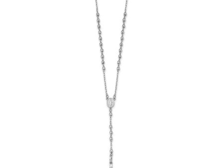 14k White Gold 3mm Beaded Rosary Necklace with Crucifix, 24 Inch For Cheap