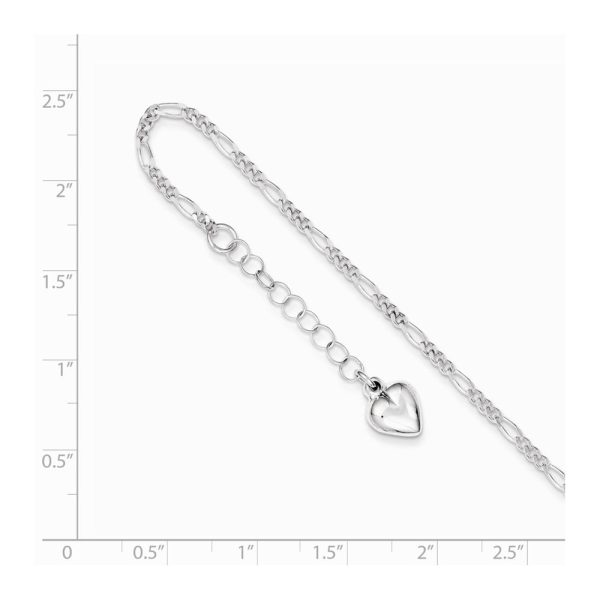 Sterling Silver Polished Heart Adjustable Figaro Chain Anklet, 9 Inch Online Sale