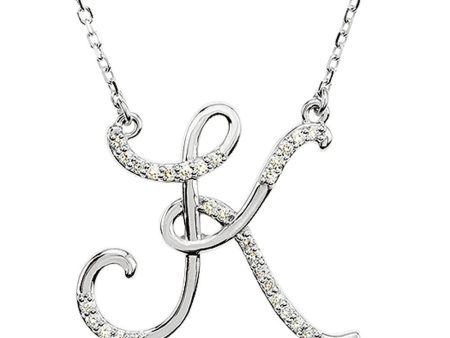 1 8 Ctw Diamond 14k White Gold Medium Script Initial K Necklace, 17in Discount