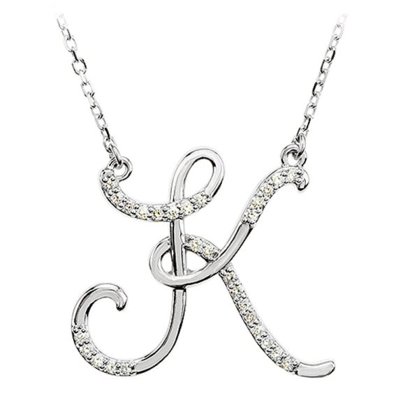 1 8 Ctw Diamond 14k White Gold Medium Script Initial K Necklace, 17in Discount