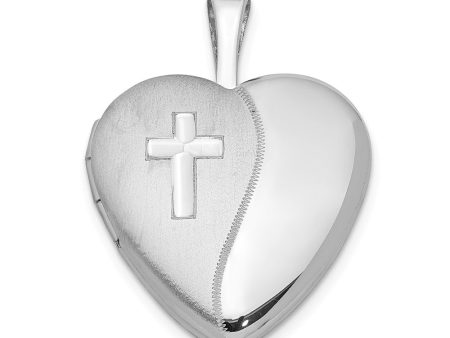 Sterling Silver 16mm Polished and Satin Heart w  Cross Locket on Sale