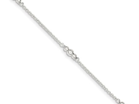 Sterling Silver Bead Accented Cable Chain Adjustable Anklet, 9 Inch Online Hot Sale