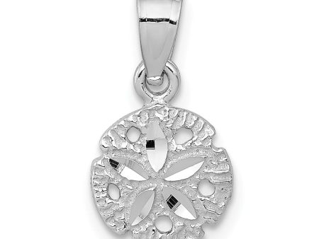 14k White Gold Small Diamond Cut Sand Dollar Pendant, 8mm (5 16 Inch) For Cheap