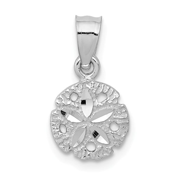 14k White Gold Small Diamond Cut Sand Dollar Pendant, 8mm (5 16 Inch) For Cheap