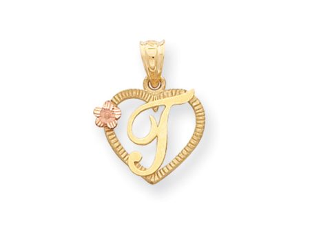 14k Two Tone Gold Grace Collection 15mm Heart Initial T Pendant Online Sale