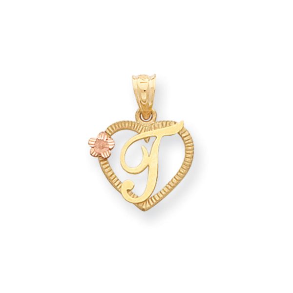 14k Two Tone Gold Grace Collection 15mm Heart Initial T Pendant Online Sale