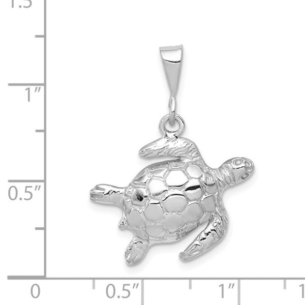 14k White Gold Polished 2D Sea Turtle Pendant For Sale