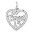 14k White Gold Sweet 15 Heart Charm or Pendant, 16mm Online now