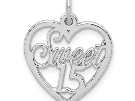 14k White Gold Sweet 15 Heart Charm or Pendant, 16mm Online now