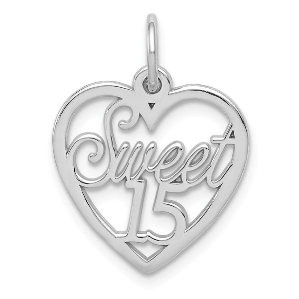 14k White Gold Sweet 15 Heart Charm or Pendant, 16mm Online now