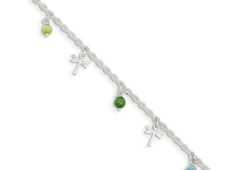 Sterling Silver Dragonfly And Glass Beaded Anklet, 10 Inch Hot on Sale