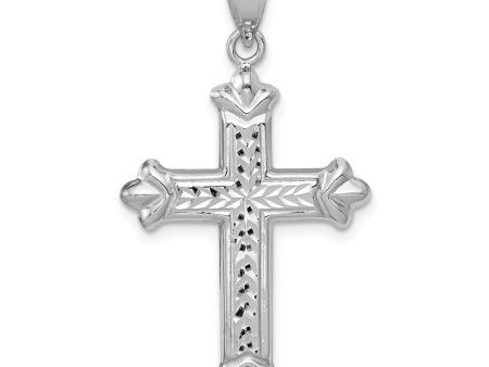 14k White Gold Hollow Reversible Fleur de Lis Cross Pendant, 19 x 35mm Fashion