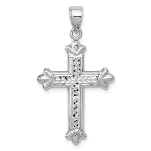 14k White Gold Hollow Reversible Fleur de Lis Cross Pendant, 19 x 35mm Fashion