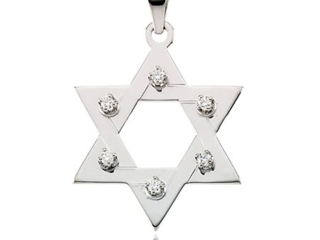 14k White Gold and Diamond Star of David Pendant, 19mm Online Sale