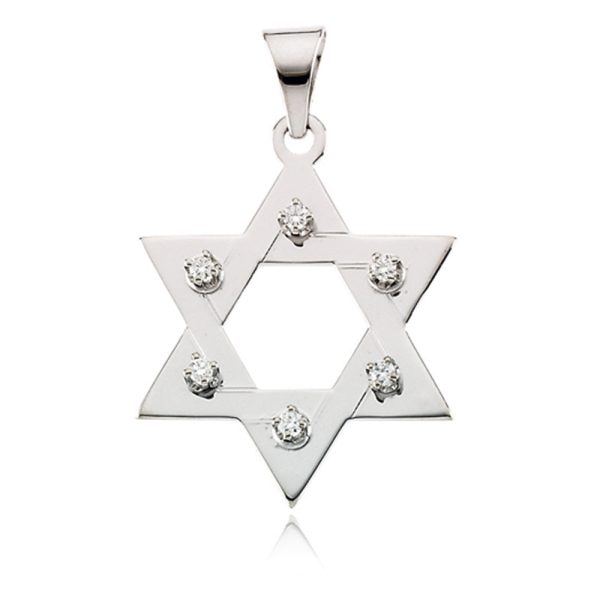 14k White Gold and Diamond Star of David Pendant, 19mm Online Sale