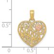 14k Two Tone Gold Nana with Flower On Heart Pendant, 15mm Online now