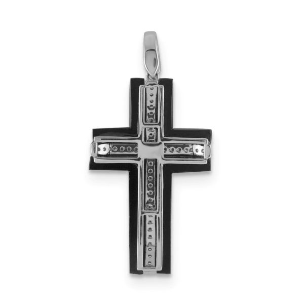 14k White Gold 1 4 Ctw Diamond & Onyx Cross Pendant, 20 x 40mm Online Sale