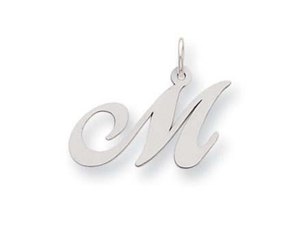 14k White Gold, Ella Collection Medium Fancy Script Initial M Pendant For Sale