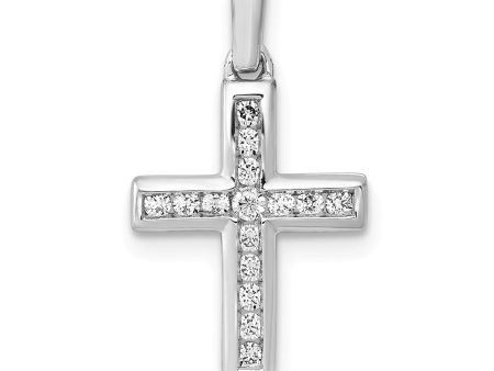 14k White Gold 1 6 Ctw Diamond Small Cross Pendant, 11 x 20mm Hot on Sale