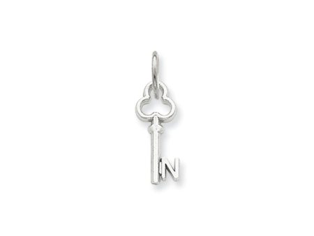 14k White Gold, Hannah Collection, Mini Initial N Shamrock Key Charm Online