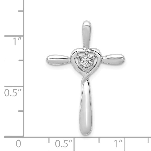 14k White Gold 0.05 Ct Diamond Heart Cross Slide Pendant, 19 x 29mm For Discount