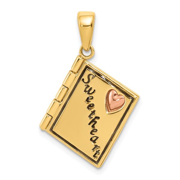 14k Two Tone Gold & Enamel Sweetheart Book Pendant, 13mm Fashion