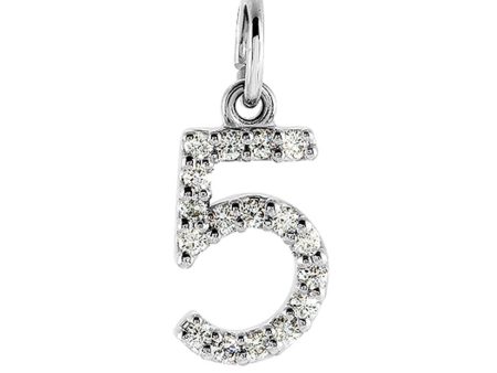 .08 Cttw Diamond & 14k White Gold Mini Number 5 Charm or Pendant Supply