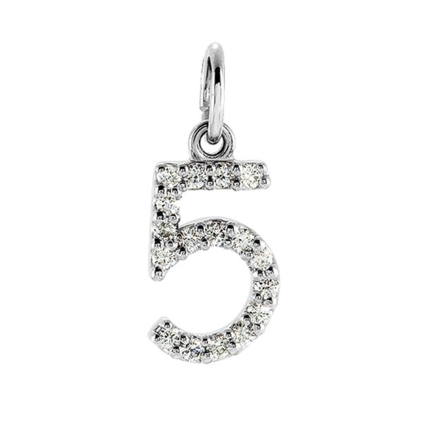 .08 Cttw Diamond & 14k White Gold Mini Number 5 Charm or Pendant Supply