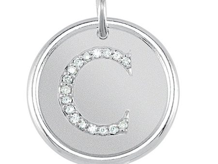 .08 Ctw G-H, I1 Diamond Initial 17mm 14k White Gold Pendant Letter C on Sale