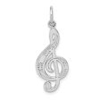 14k White Gold Treble Clef with Music Notes Pendant Fashion