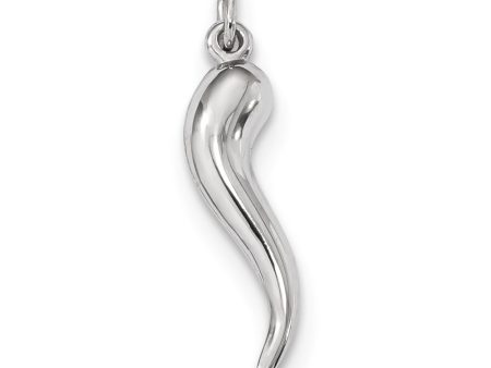 14k White Gold Italian Horn Pendant, 6 x 27mm Fashion