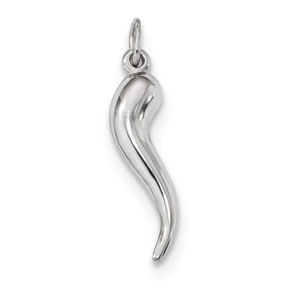 14k White Gold Italian Horn Pendant, 6 x 27mm Fashion