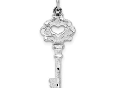 14k White Gold Key with Cutout Heart Bow Charm Online Sale