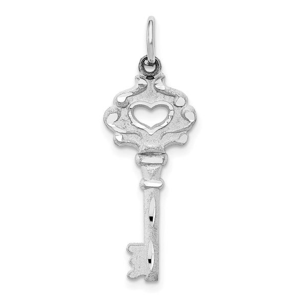 14k White Gold Key with Cutout Heart Bow Charm Online Sale